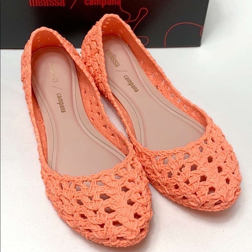 Melissa x Campana neon pink crochet flat sz 8